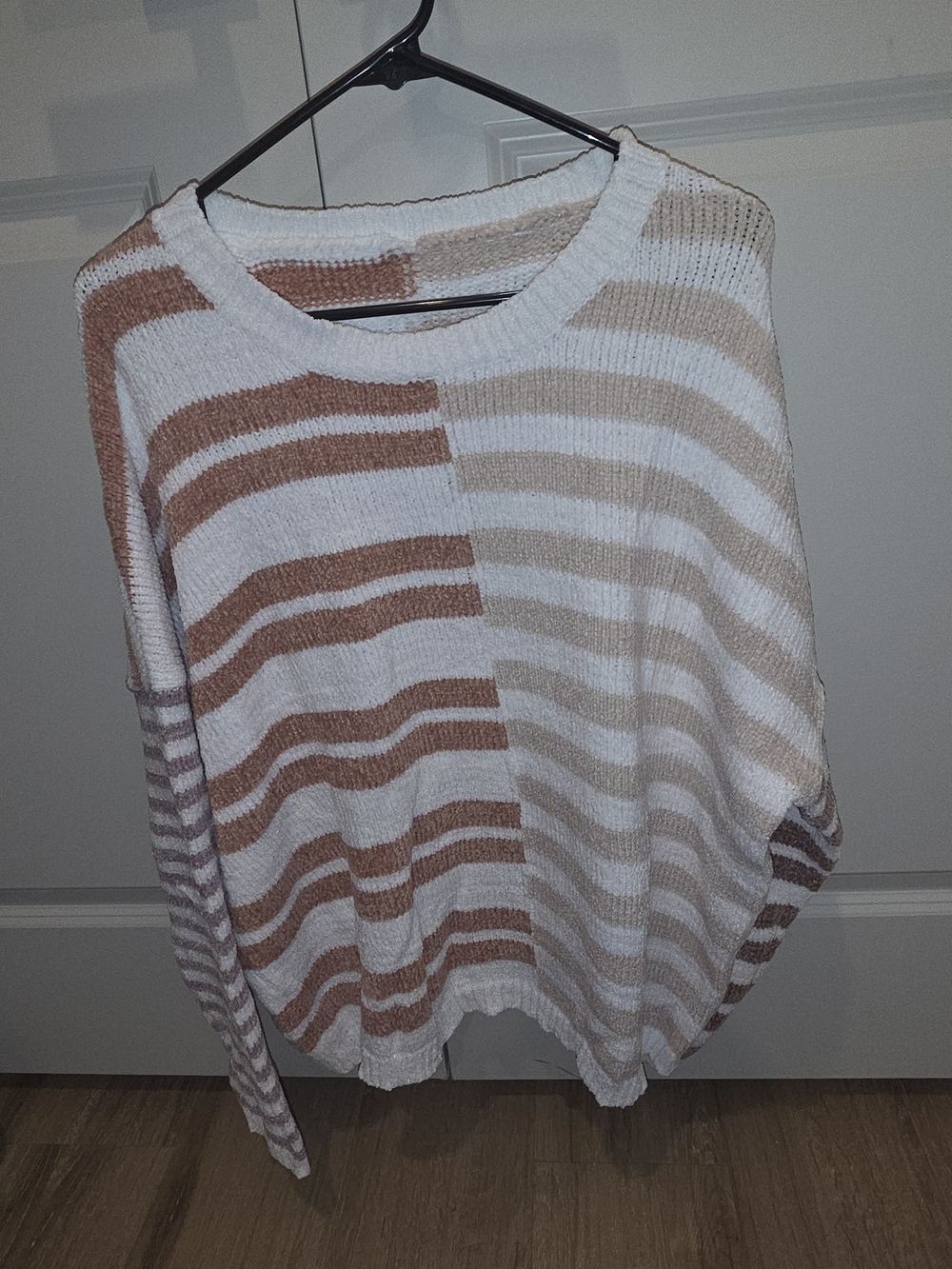 & Other Stories White, Tan & Brown Striped Crewneck Sweater